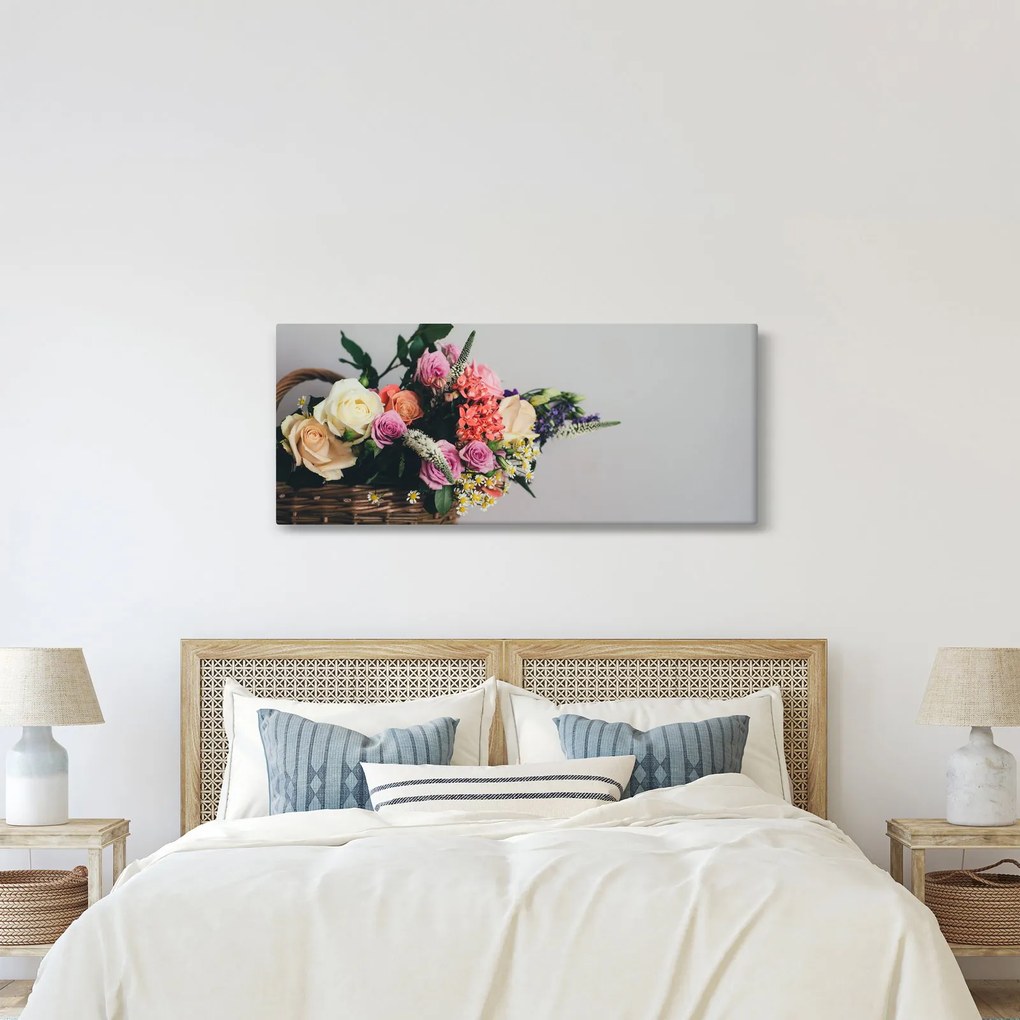 Obraz košíka s kvetinami (120x50 cm)