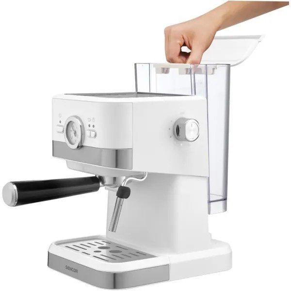 Sencor pákový espresso kávovar 1050W/230V biely/matný chróm