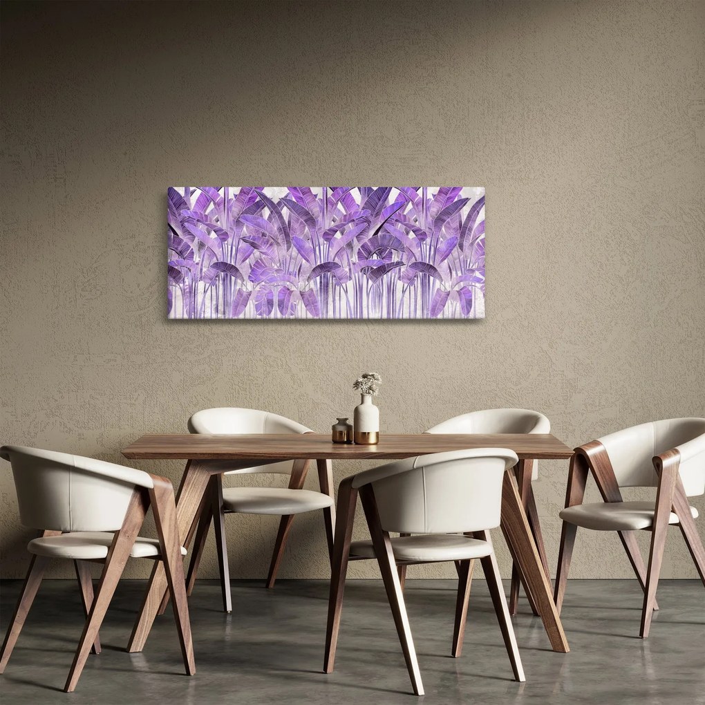 Obraz - Fialové listy v omietke (120x50 cm)