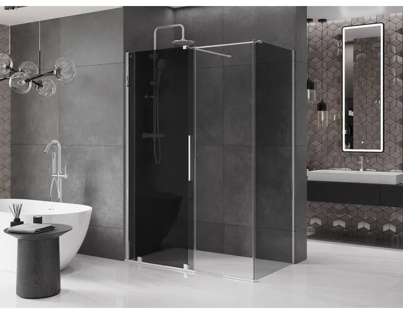 Mexen Velar, sprchový kút s posuvnými dverami 150 x 80 cm, 8mm šedé sklo, chrómová, 871-150-080-41-01