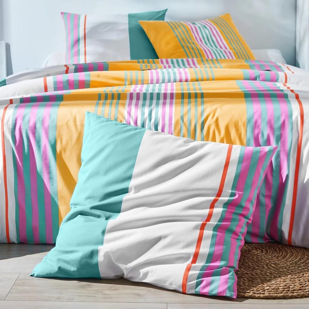 Bavlnená posteľná bielizeň Detroit s pruhovanou potlačou (*) Súprava obliečok na vankúš (70x90) a na prikrývku (140x200) v klasických rozmeroch a bez chlopne na zasunutie pod matrac.