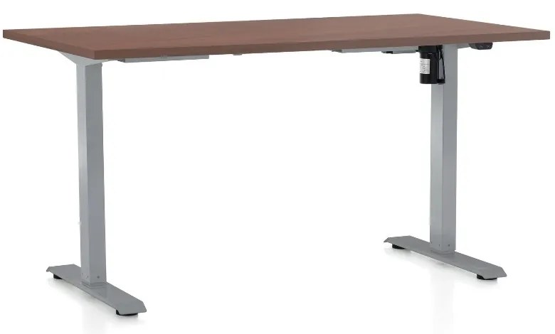 Výškovo nastaviteľný stôl OfficeTech A, 120 x 80 cm, sivá podnož, orech