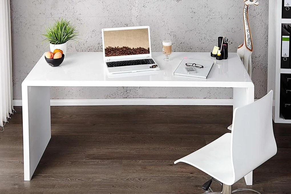 Kancelársky stôl Barter 140cm biely vysoký lesk - Otvorené balenie - RP