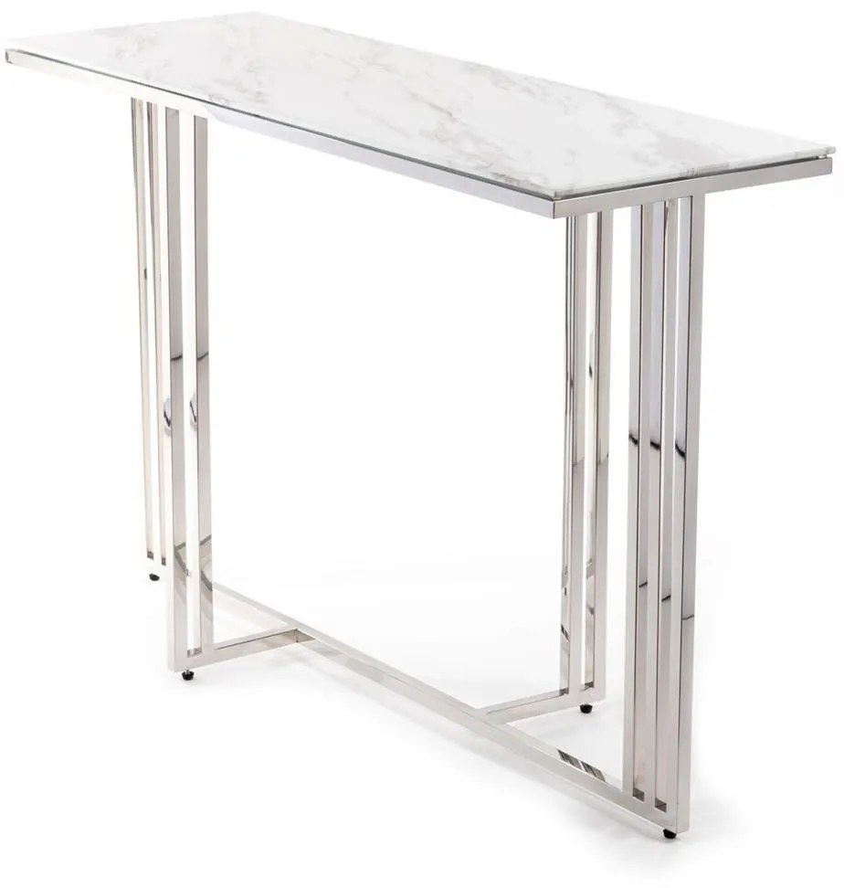 Konzolový stolík AMAGAT 120 cm strieborný/biely mramor