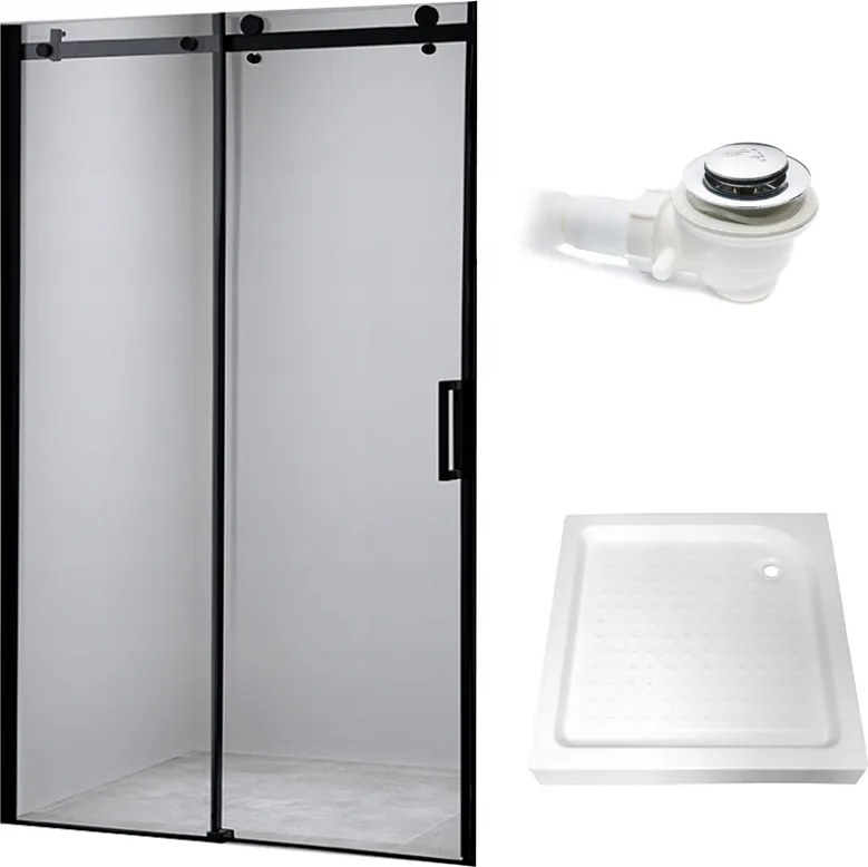 BPS-koupelny Posuvné sprchové dvere HYD-PD03B 100 čierna/transparent pre inštaláciu do niky + vanička HYD-OSV-SXL03C 100x80 biela