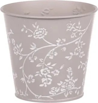 Obal na kvetináč šedý s bielymi ružami, 14 cm%