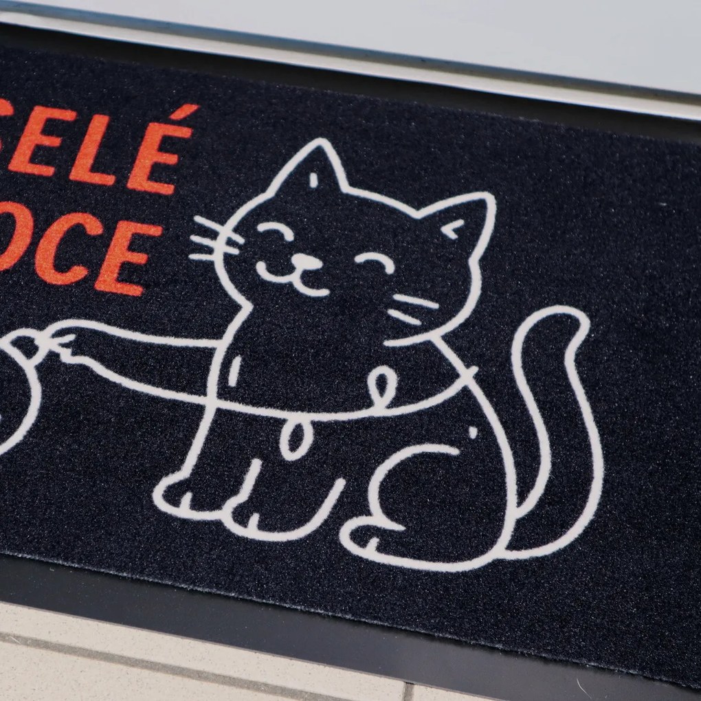 Rohožka Veselé Vianoce s mačkou 40x60 cm, 40x60, čierna, Mercury Flooring