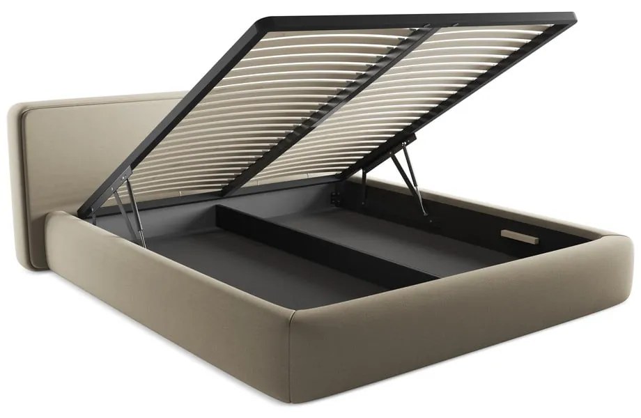 Béžová čalúnená dvojlôžková posteľ s úložným priestorom s roštom 180x200 cm Kiana – Makamii