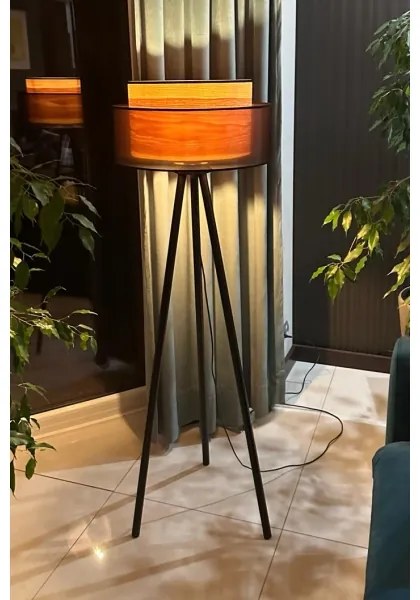 Duolla - Stojacia lampa WOOD BOHO 1xE27/15W/230V pr. 45 cm čierna/béžová