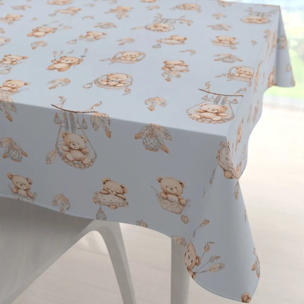 Biante Detský bavlnený štvorcový obrus Sandra SA-615 Medvedíky v košíčkoch na modrom 70x70 cm