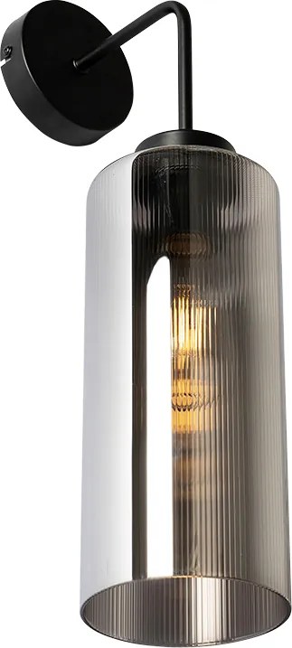 Art Deco nástenná lampa čierna s dymovým sklom - Laura