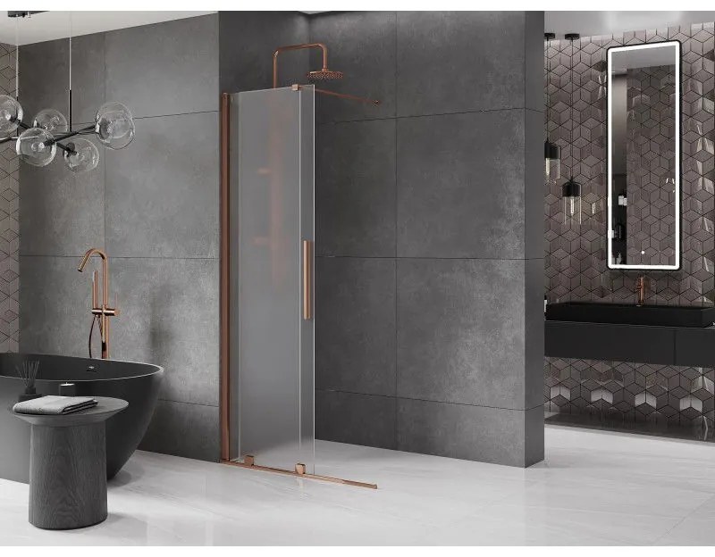 Mexen Velar, sprchová zástena s posuvnými dverami Walk-in 100 x 200 cm, 8mm sklo námraza, ružové zlato, 871-100-000-33-60