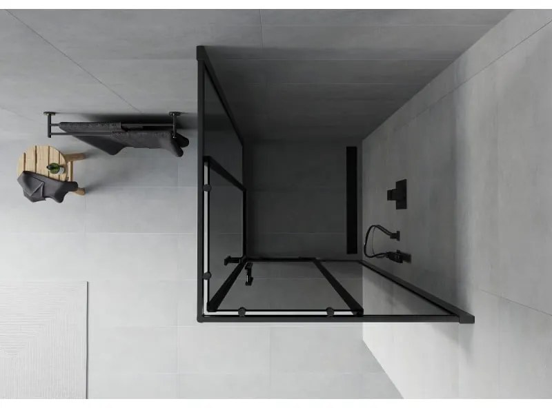 Mexen Rio, štvorcový sprchovací kút s posuvnými dverami 90(dvere) x 90(dvere) x 190 cm, 6mm šedé sklo, čierny profil, 860-090-090-70-40