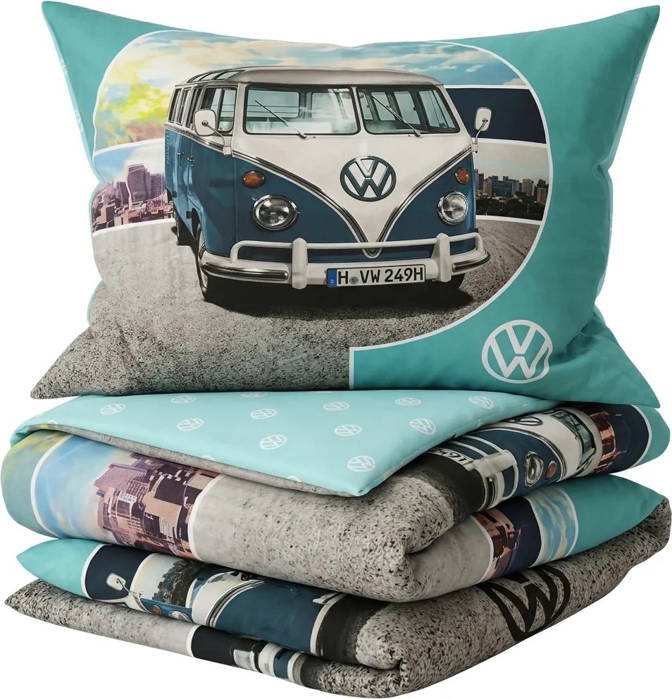 Detské obliečky AUTO VW modro-sivé Rozmer obliečky: 80 x 80 cm | 135 x 200 cm