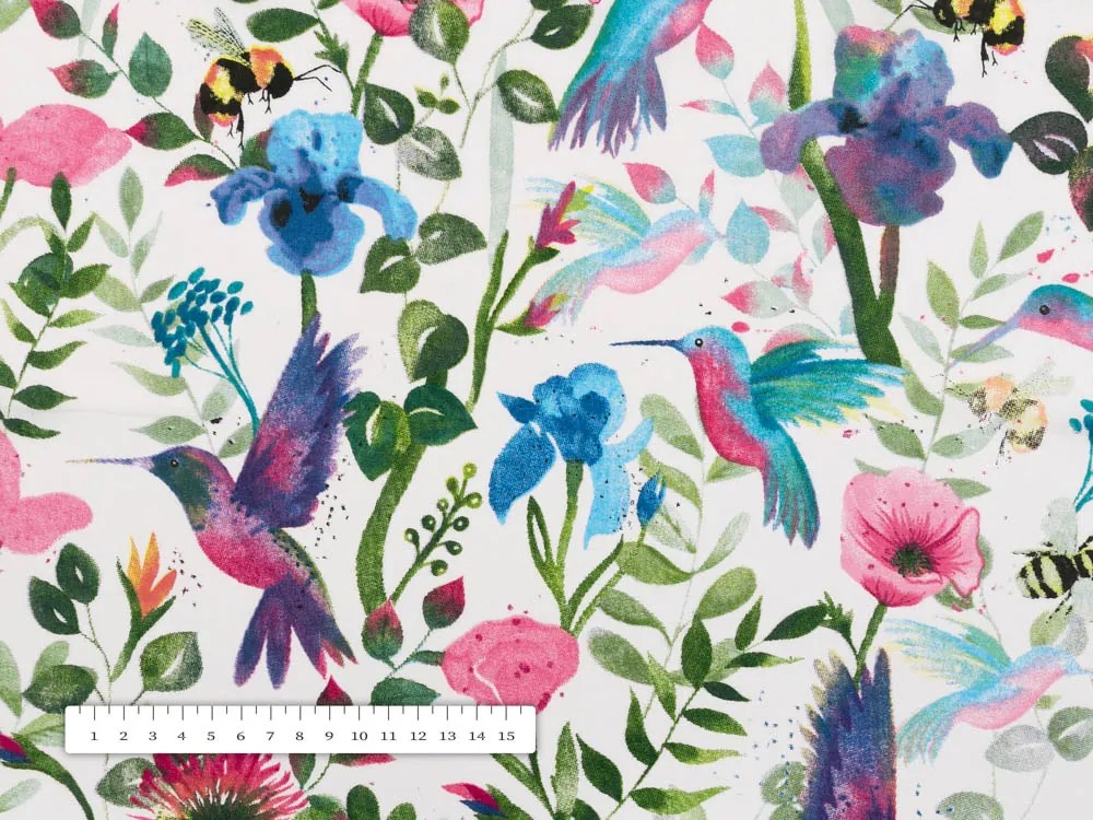 Biante Bavlnený obdĺžnikový obrus Sandra SA-495 Dúhové kolibríky medzi kvetmi 60x100 cm