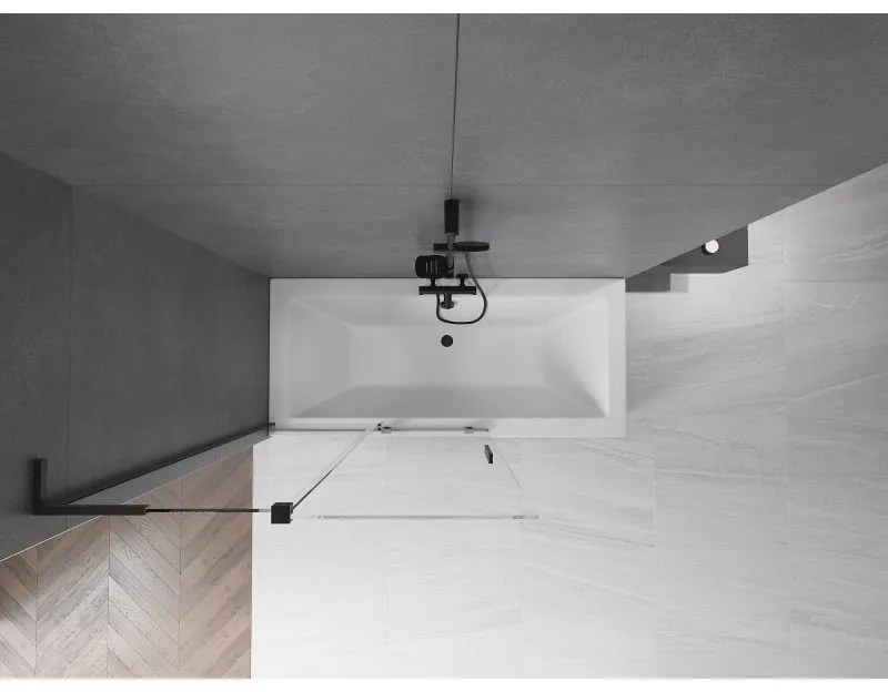 Mexen Velar L, 2-krídlová posuvná vaňová zástena 110 x 150 cm, 8mm číre sklo, čierna matná, 896-110-003-01-70