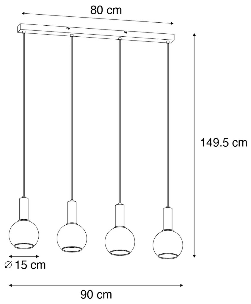 Závesné svietidlo v štýle Art Deco čierne s dymovým sklom 4-svetlo - Josje