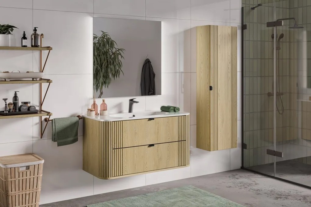 Závěsná skříňka Ovalia s umyvadlem 100 cm dub Cremona