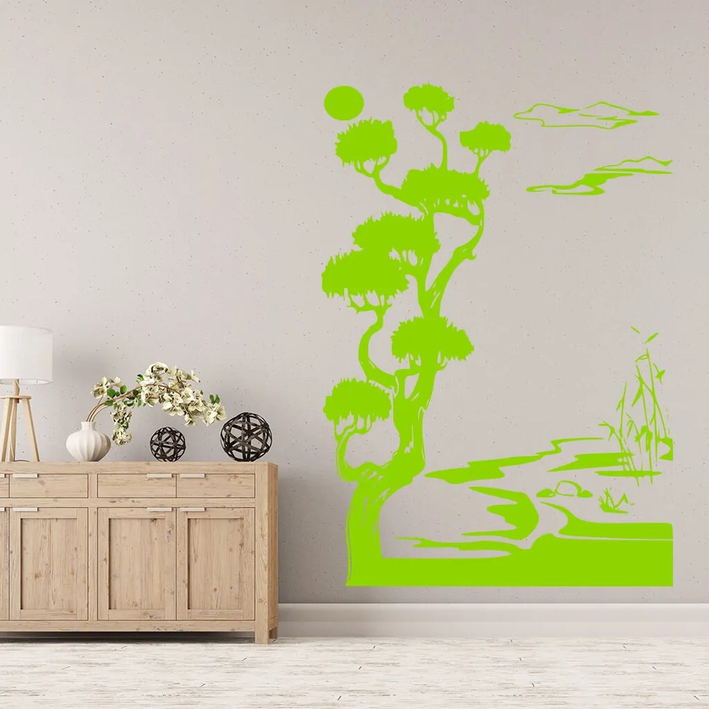 Veselá Stena Samolepka Japonská krajina Farba: růžová, Veľkosť: 80 x 55 cm