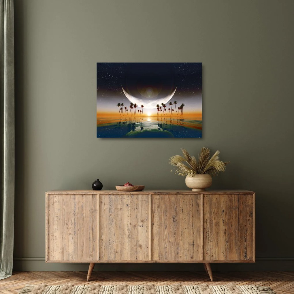 Sklenený obraz - Mesiac nad palmami (70x50 cm)