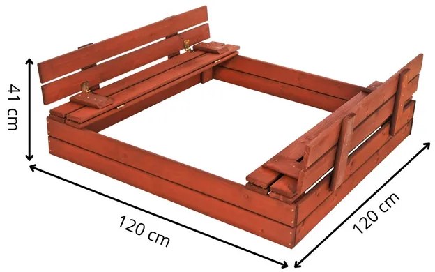 SPRINGOS Uzavreté drevené pieskovisko s lavičkami 120x120 cm – impregnované drevo, s plachtou a netkanou textíliou SBP120SET02