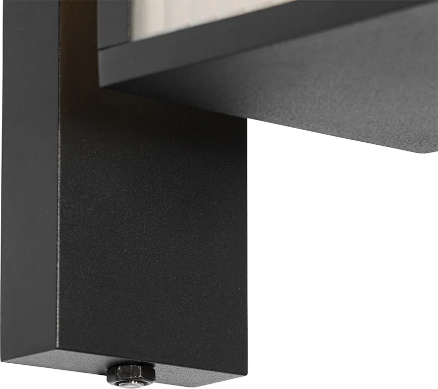 Vonkajšia nástenná lampa čierna s rebrovaným sklom a senzorom súmraku - Charlois