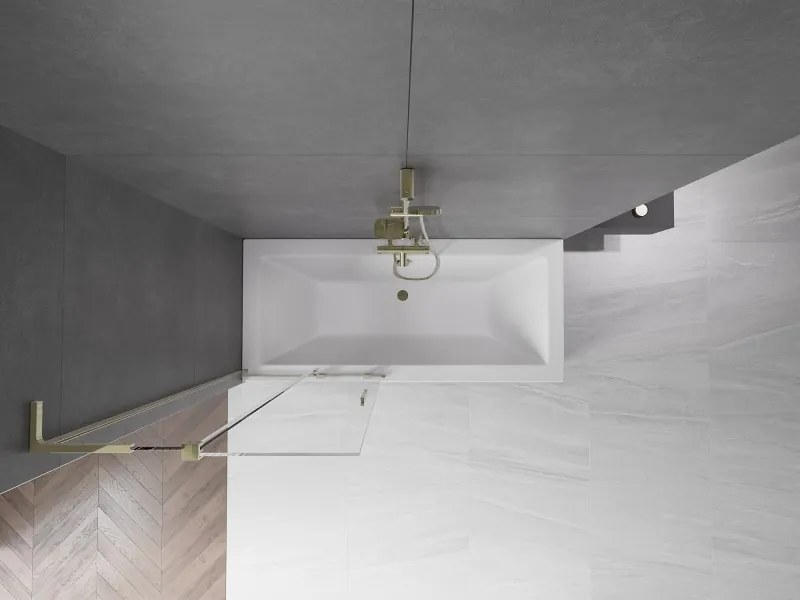 Mexen Velar L, 2-krídlová posuvná vaňová zástena 85 x 150 cm, 8mm číre sklo, zlatý lesklý profil, 896-085-003-01-50