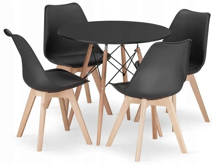 Jedálenská zostava TODI 80cm okrúhly stolový set čierny+ 4 stoličky MARK čierne