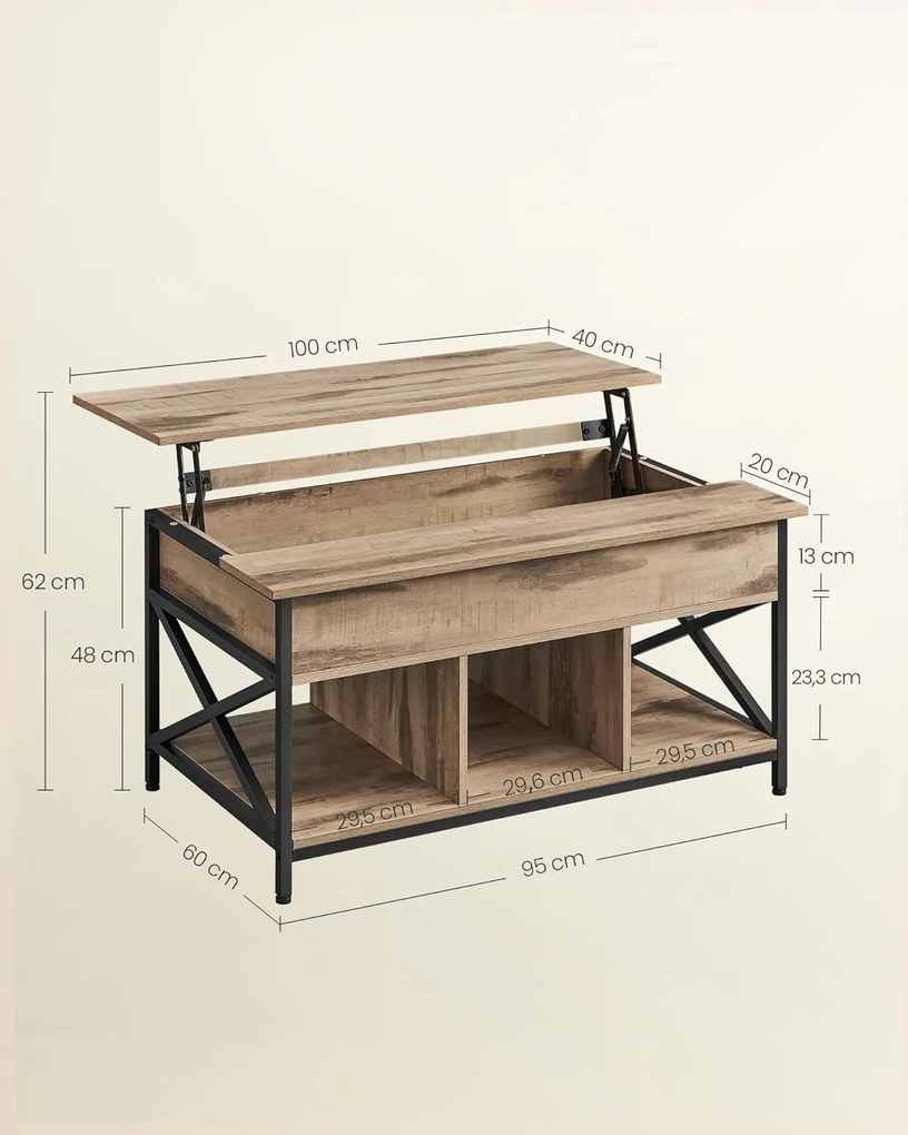 Vasagle Výškovo nastaviteľný konferenčný stolík LUBOR, 60x100x(48-62)cm, camel hnedá/čierna