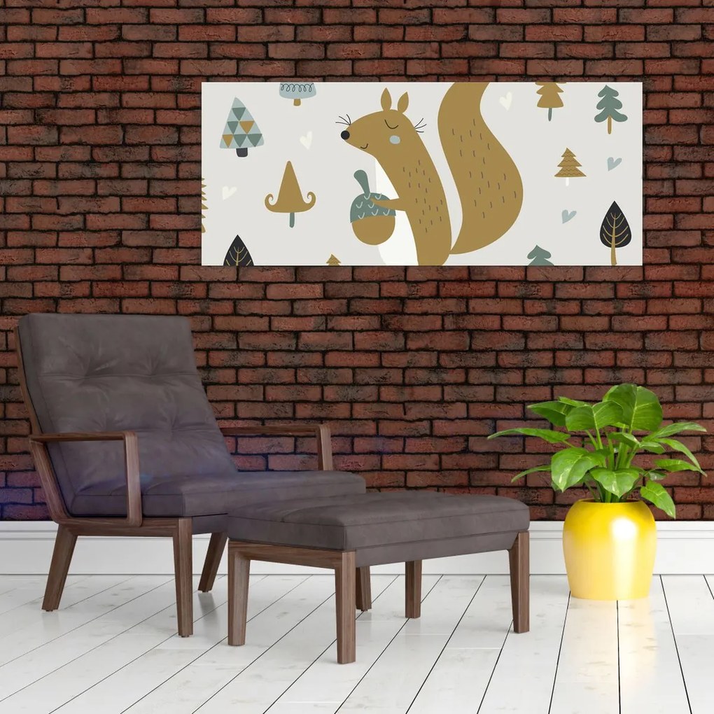 Obraz - Veverička s orieškom (120x50 cm)