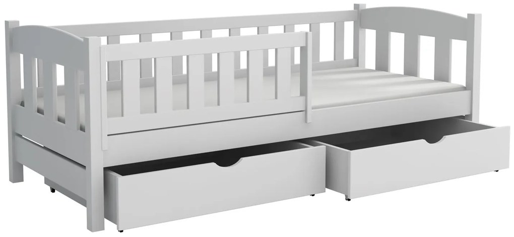 Detská posteľ z masívu borovice BEN so šuplíkmi - 200x90 cm - BIELA