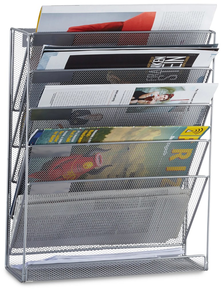 Nástenný stojan na noviny a časopisy, strieborný RD2508