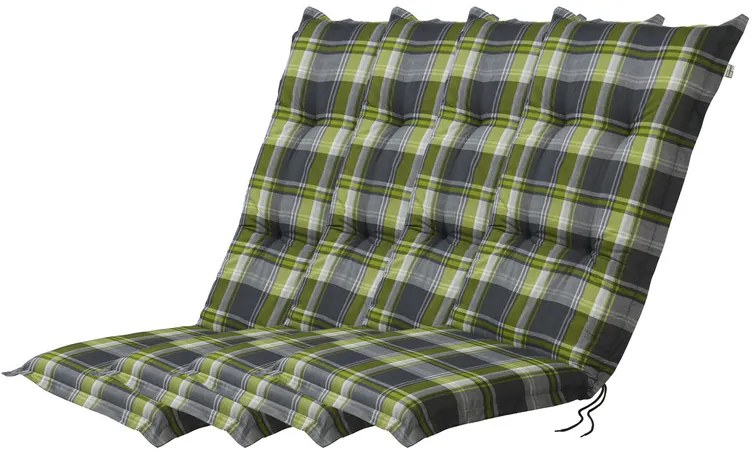 Podložka na kreslo Valencia, 120 x 50 x 8 cm, károvaná/zelená/sivá, 4 kusy  (800003511)