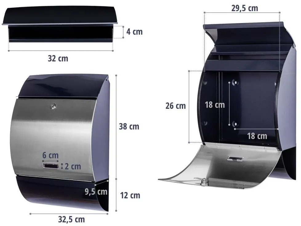 STILISTA nástenná poštová schránka 33 x 48 x 17 cm, oceľ