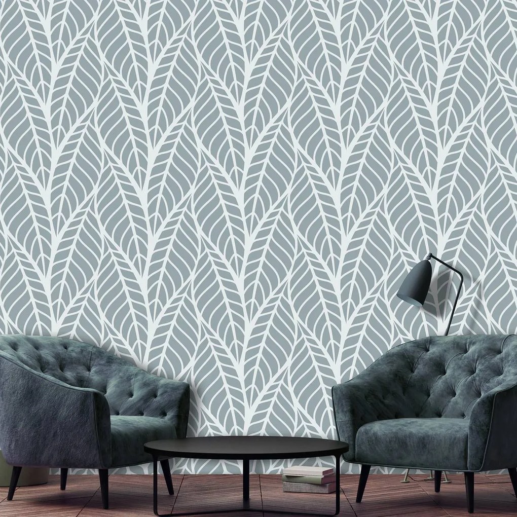 Fototapeta - Prelamované listy v šedej farbe (254x184 cm)