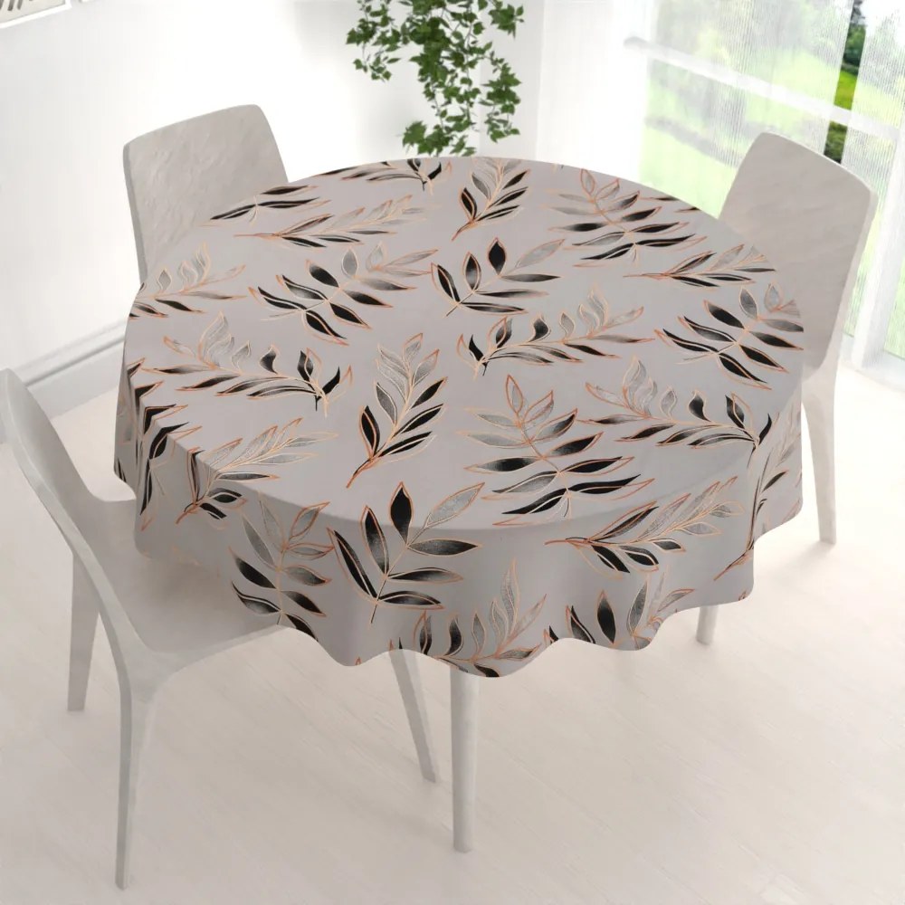 Biante Bavlnený okrúhly obrus Sandra SA-437 Popínavé listy na sivom Ø 70 cm