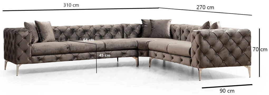 Luxusná rohová pohovka Como 270 x 310 cm, pravá, antracitová