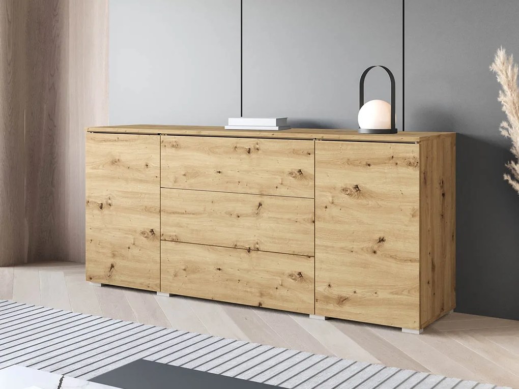 Komoda Sawoti 150, Farby: matera / biely lesk, Osvetlenie: osvetlenie LED RGB - farebné