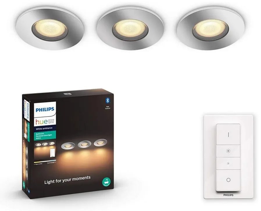 Philips - Sada 3× stmievateľných LED svietidiel do kúpeľne, 1× GU10/5W/230V, IP44 + diaľkové ovládanie