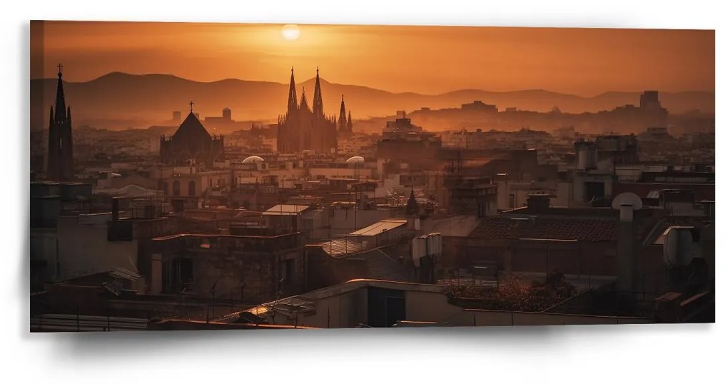 Sablio Obraz Barcelona Night Skyline - 110x50 cm