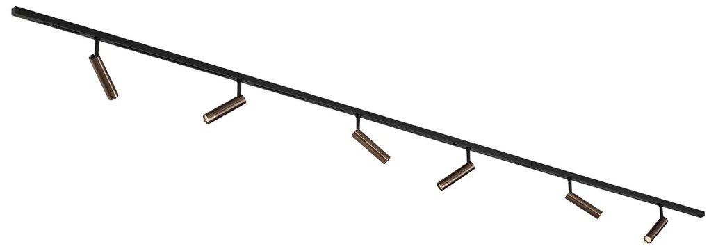 Moderný koľajnicový systém s 6 tmavo bronzovými bodovými svetlami 1-fázový - Slimline Uzzy