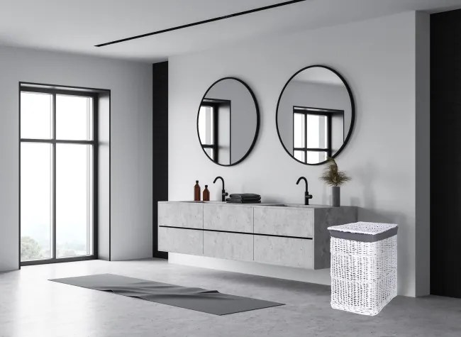 Prútený kôš na bielizeň 72 l biely / sivý