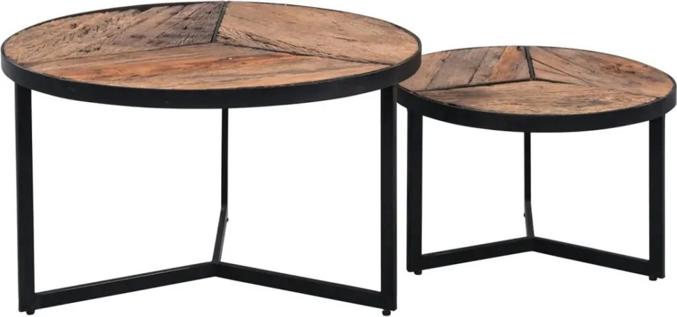Set 2 ks stolíkov Oxford, masívne drevo/kov