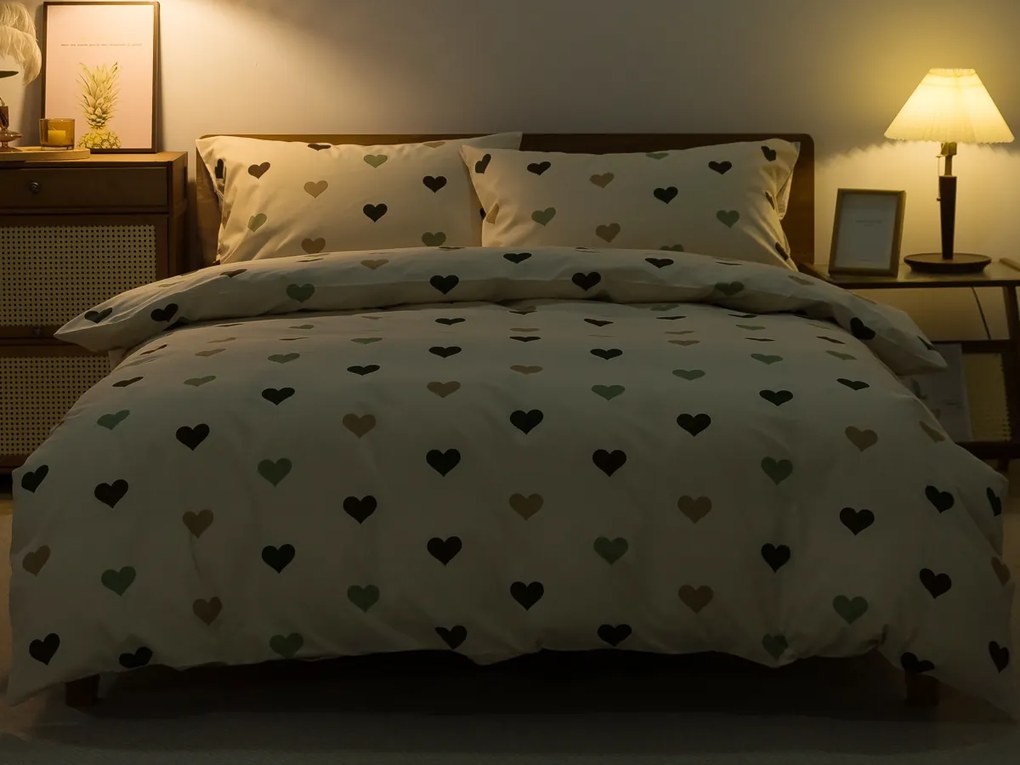 XPOSE® Francúzske bavlnené Renforcé obliečky SRDCOVKA DUO - béžové