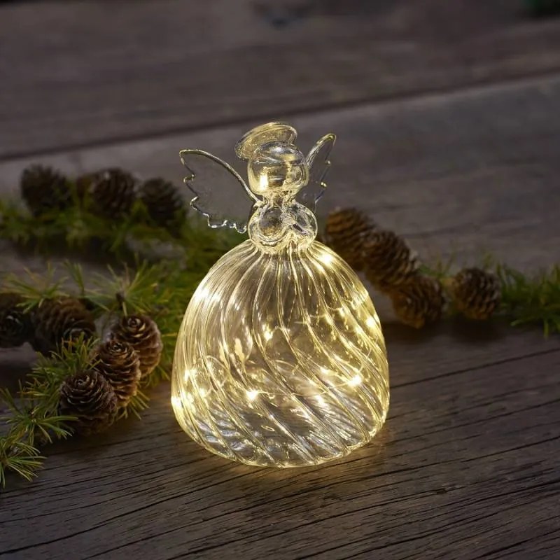SIRIUS LED světelný skleněný anděl, 13cm, čirý