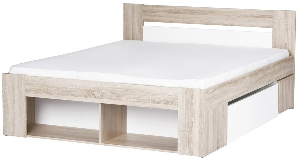 Dvoulůžková postel Milo 09 160/200 s nočními stolky a zásuvkami dub sonoma/bílá