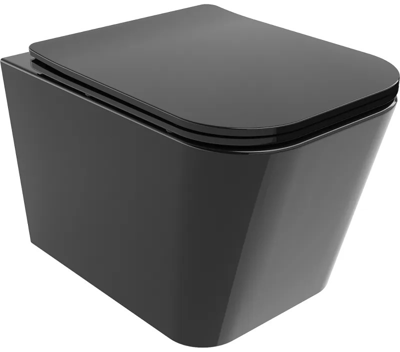 Mexen TEO Rimless misa závesná so sedátkom voľne-padajúcim, 53 x 37 cm, čierna lesklá, 30854070