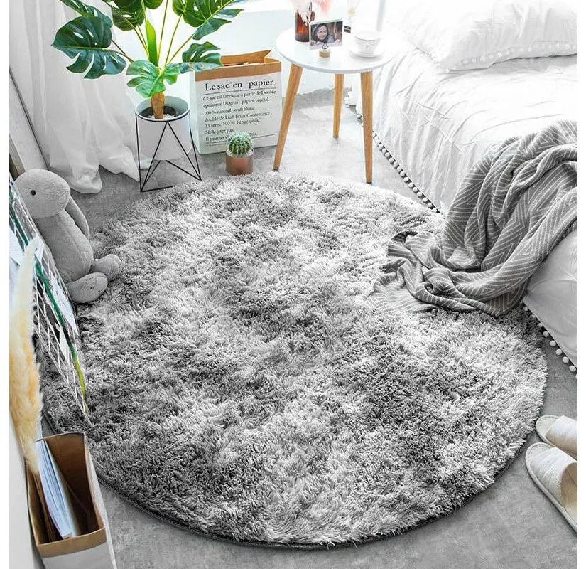 Sivý okrúhly shaggy koberec Ombre Rozmer: 80 cm