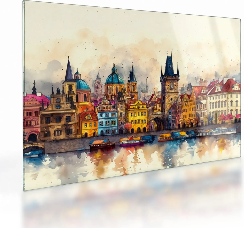 Sklenený obraz - Jeseň v maľovanom meste (70x50 cm)