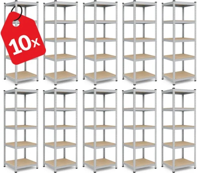 Akcia 10x Regál 180x40x40 cm pozinkovaný 5-policový, nosnosť 875 kg